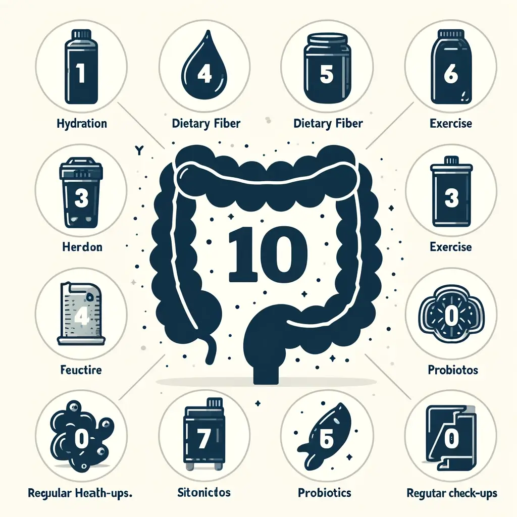 숙변 제거에 도움이 되는 방법 10가지 1 DALL·E 2024 04 09 15.47.11 An infographic illustrating 10 Ways to Help Remove Intestinal Waste. This image should be simple and clean in design featuring ten numbered icons o 1