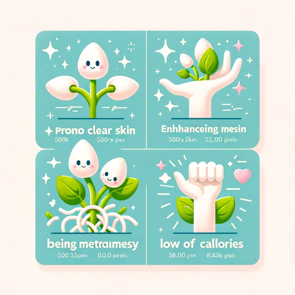 저렴한 천연 영양제 콩나물의 효능 10가지 1 DALL·E 2024 04 15 18.58.46 An additional informative image showcasing the health benefits of bean sprouts. The image features icons for promoting clear skin enhancing metabolis
