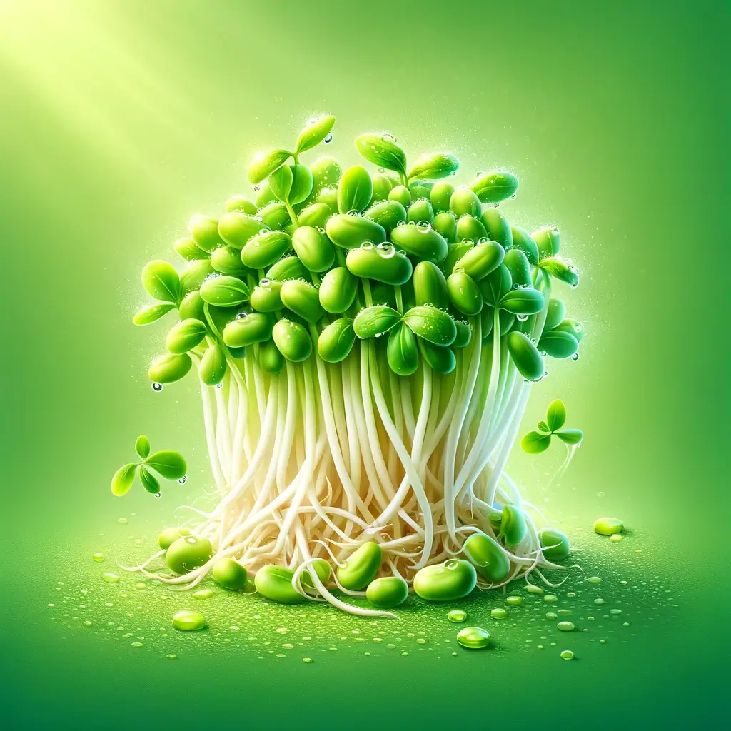 저렴한 천연 영양제 콩나물의 효능 10가지 2 DALL·E 2024 04 15 18.59.35 A vibrant and healthy looking image of bean sprouts. The image shows a bunch of fresh green bean sprouts with water droplets on them symbolizing fre