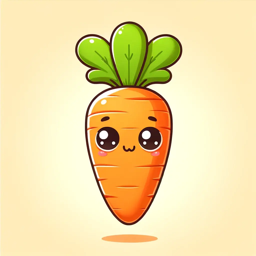 베타카로틴이 풍부한 음식 BEST 15 1 DALL·E 2024 04 15 20.45.40 A cute cartoonish character based on a carrot. This character should have large expressive eyes and a cheerful smile. The carrots body is elongated