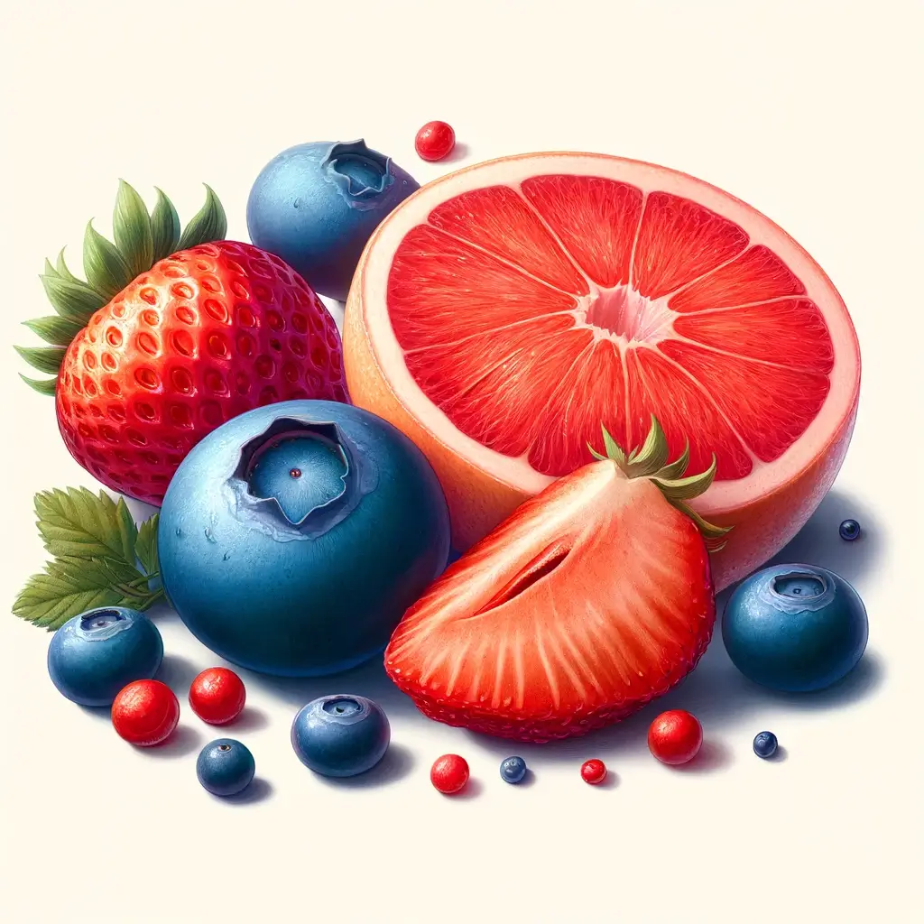 유방암에 좋은 과일 10가지 1 DALL·E 2024 04 21 03.17.37 A beautiful and naturalistic illustration of fruits known to be beneficial for breast cancer prevention blueberries strawberries and grapefruit. Ea