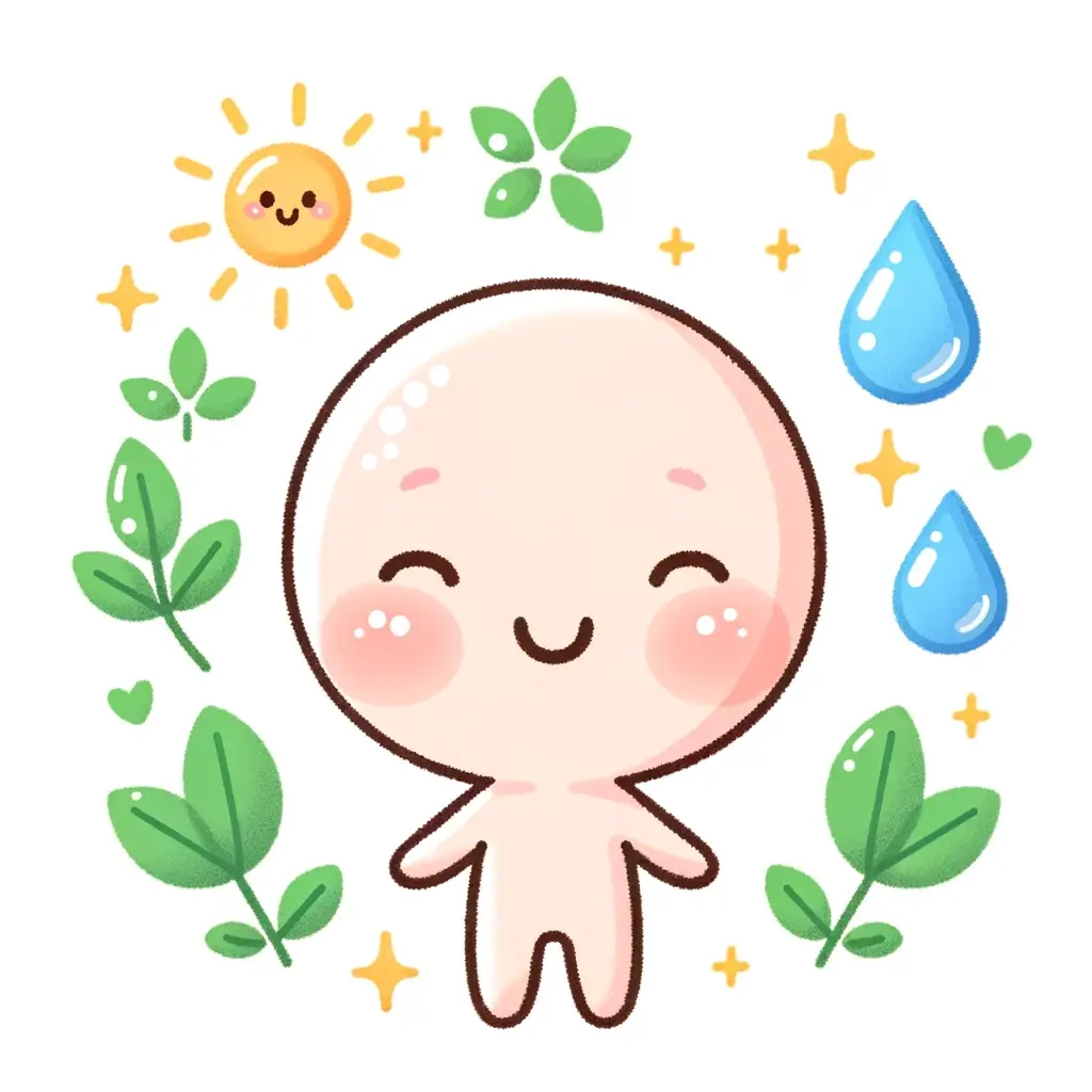 피부 안티에이징에 좋은 음식 BEST 15 2 DALL·E 2024 05 01 06.50.03 A charming and simple illustration that emphasizes healthy skin. Picture a cute character with glowing radiant skin surrounded by small symbols of h