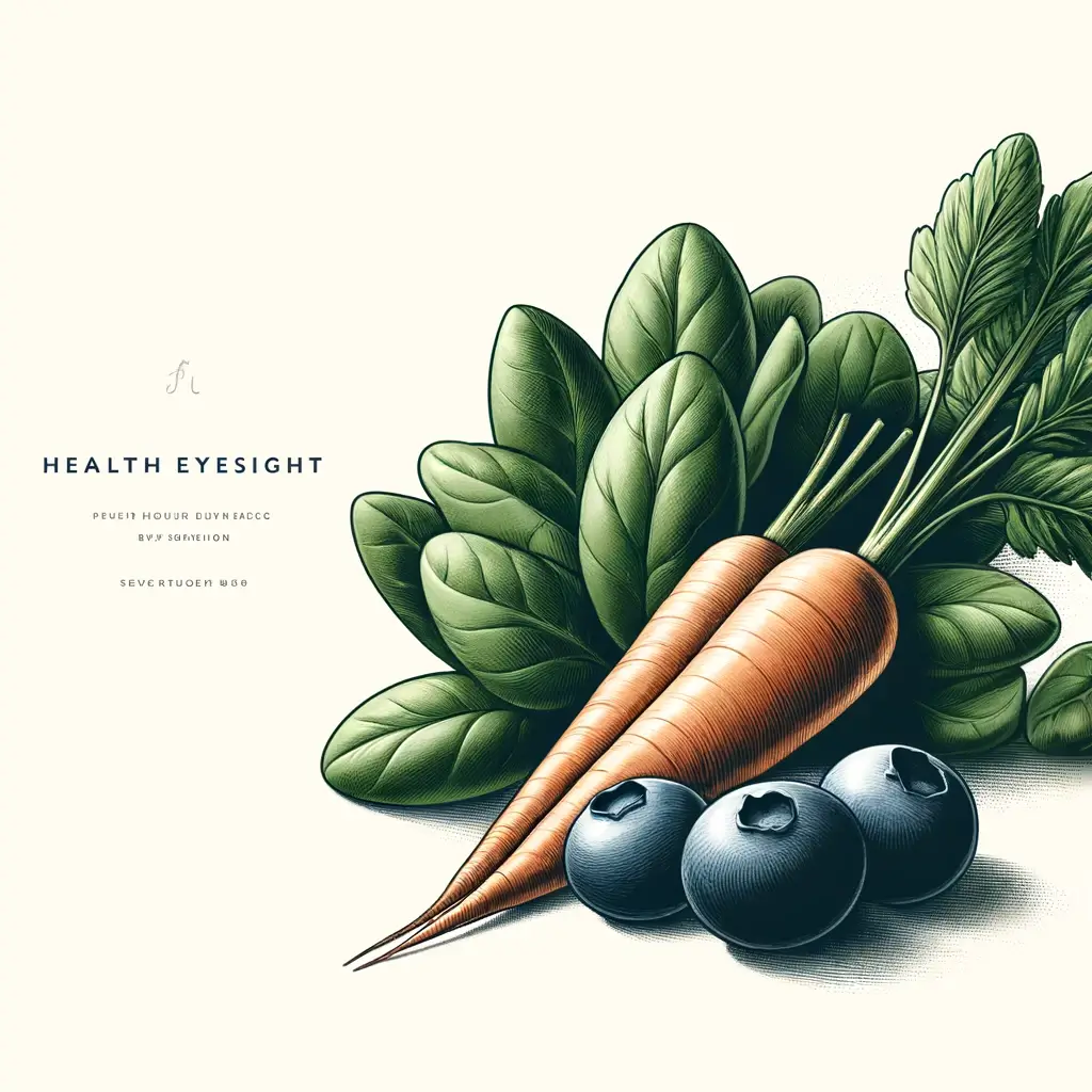시력 회복에 좋은 음식 BEST 10 2 DALL·E 2024 05 02 08.09.17 A clean and simple illustration promoting healthy eyesight with natural food. The image features an elegant depiction of a whole carrot a bunch of sp